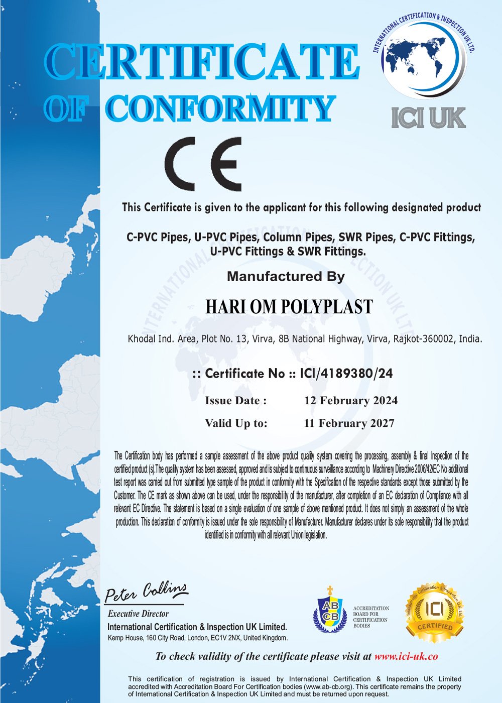 CE Certificate of Conformity