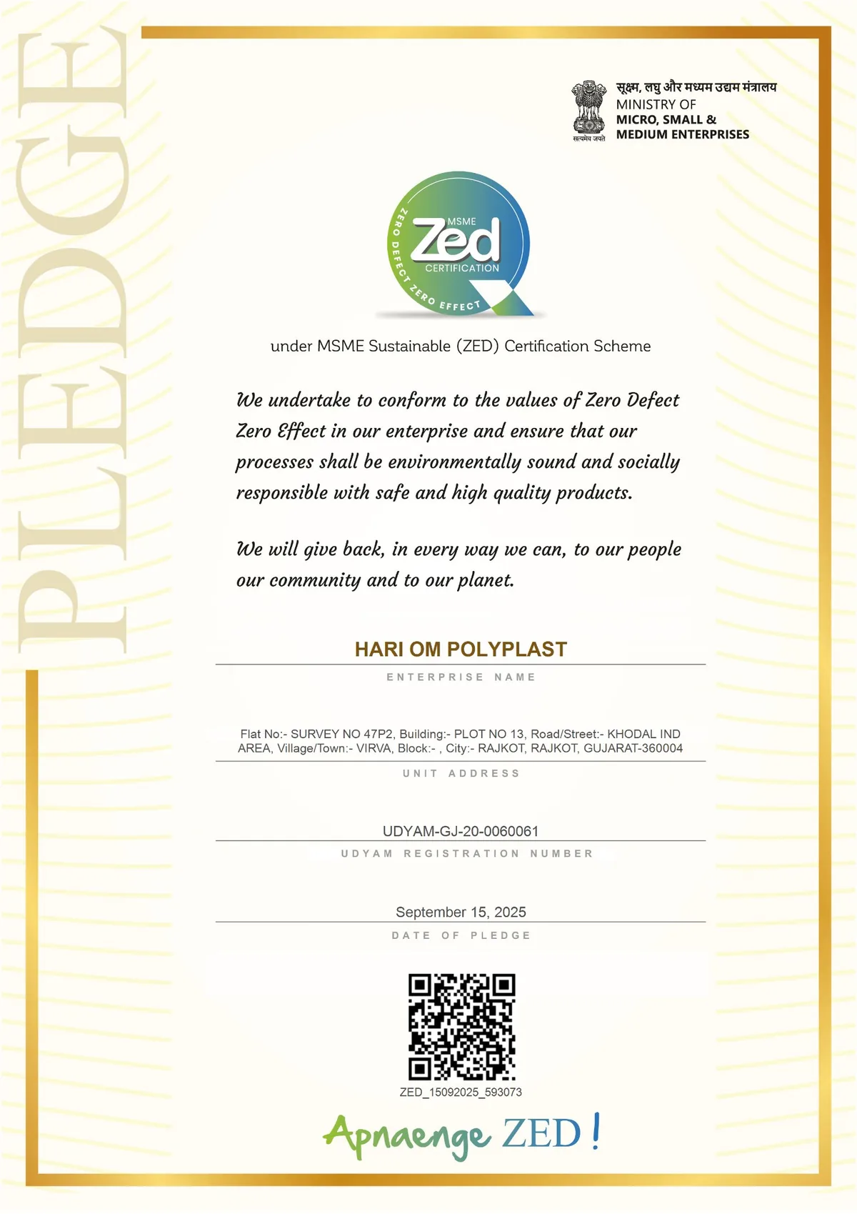 MSME ZED Pledge