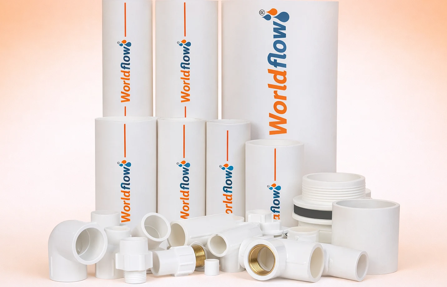 UPVC water pipe fittings — elbows, tees and couplers for a residential supply line